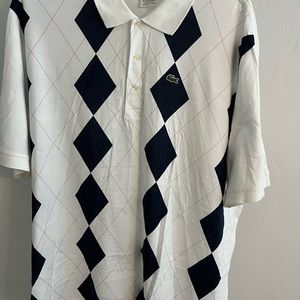 Lacoste Polo Shirt XL Size 8. Argyle design of red and blue diamonds.